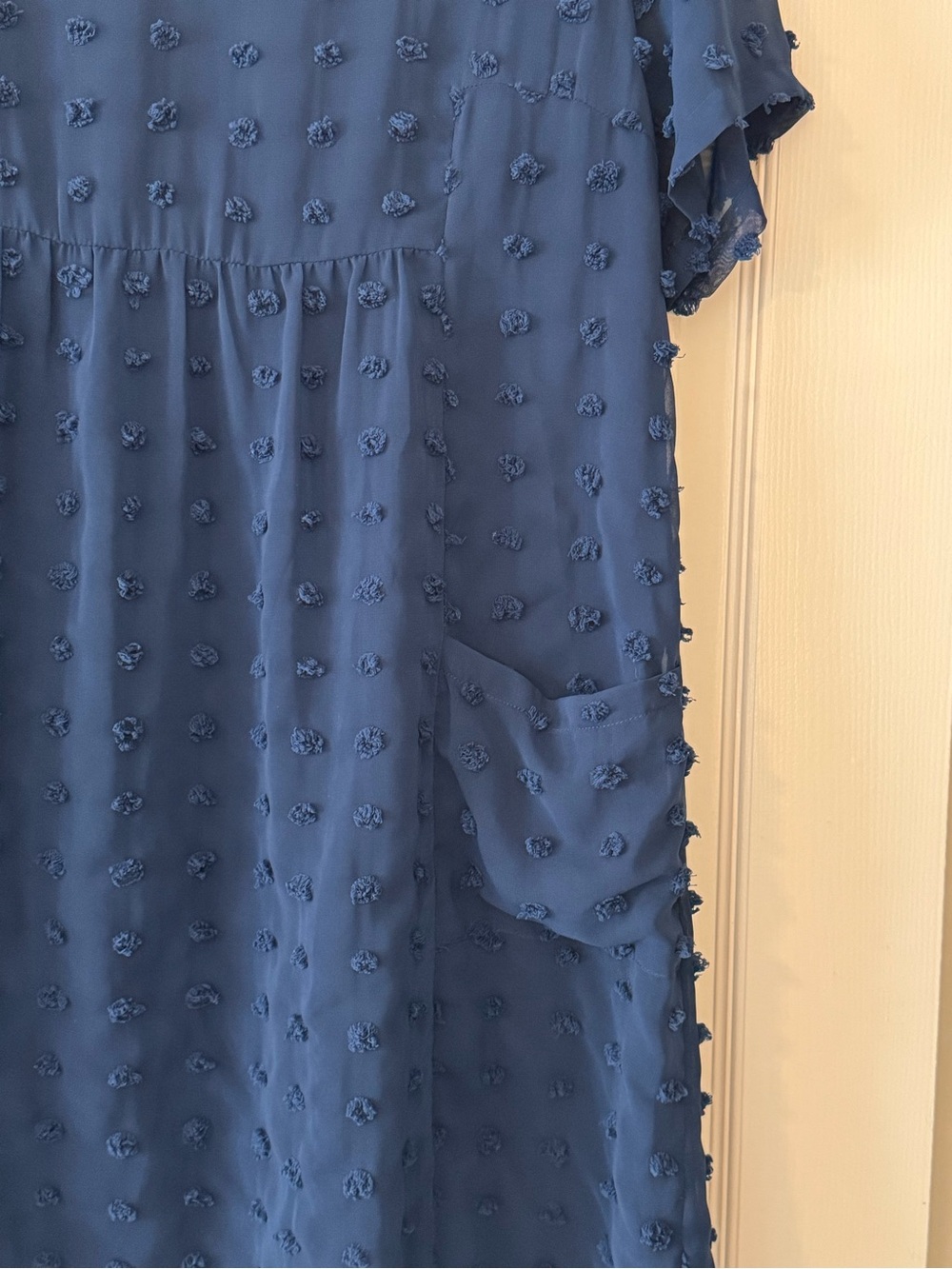 Relaxed Navy Blue Textured V-Neck Mini Dress - Picture 3 of 6